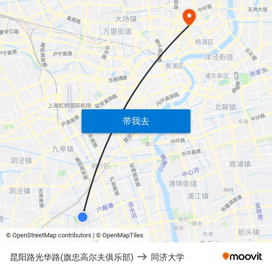 昆阳路光华路(旗忠高尔夫俱乐部) to 同济大学 map