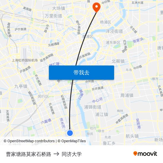 曹家塘路莫家石桥路 to 同济大学 map