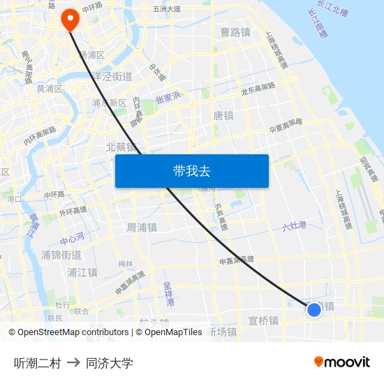 听潮二村 to 同济大学 map
