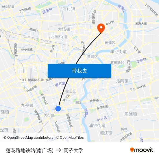 莲花路地铁站(南广场) to 同济大学 map