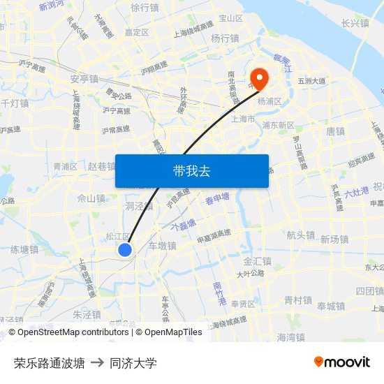 荣乐路通波塘 to 同济大学 map