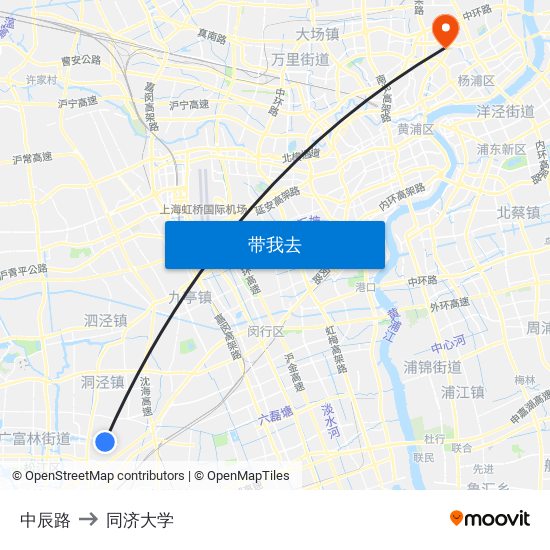 中辰路 to 同济大学 map