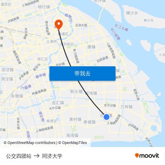 公交四团站 to 同济大学 map