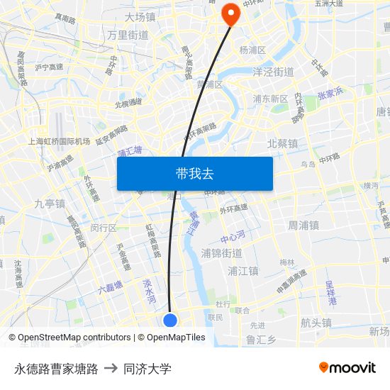 永德路曹家塘路 to 同济大学 map