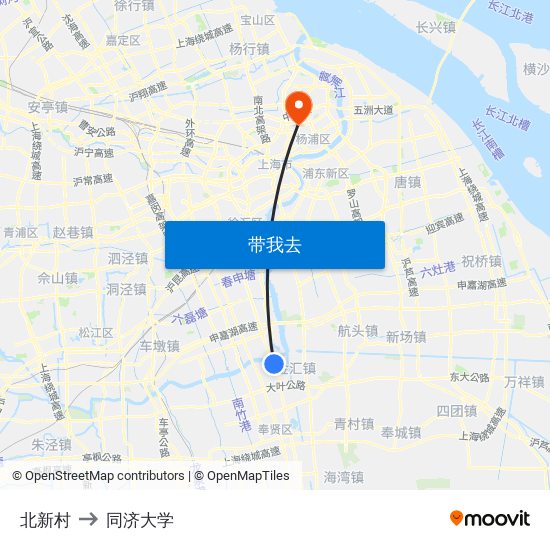 北新村 to 同济大学 map