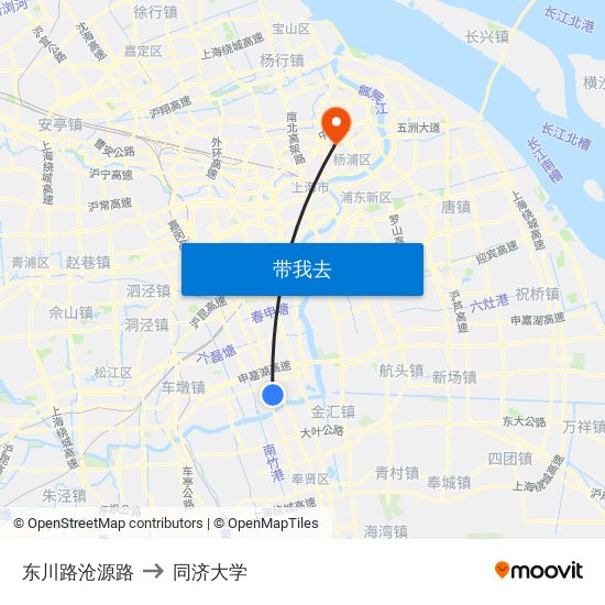 东川路沧源路 to 同济大学 map