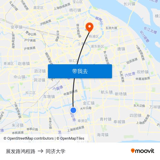 展发路鸿程路 to 同济大学 map