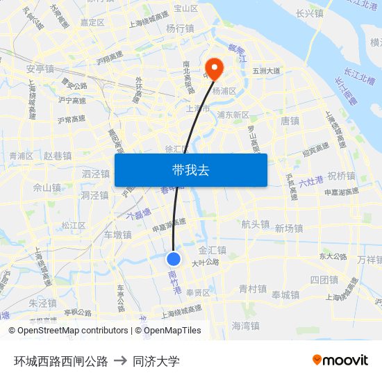 环城西路西闸公路 to 同济大学 map