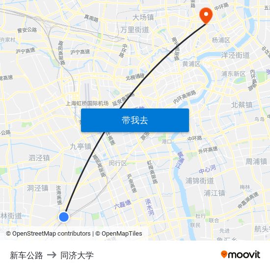 新车公路 to 同济大学 map