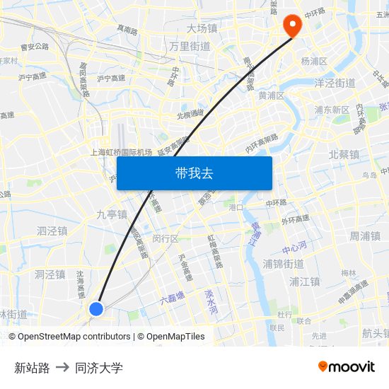 新站路 to 同济大学 map