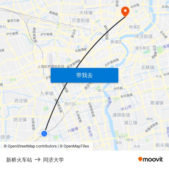 新桥火车站 to 同济大学 map