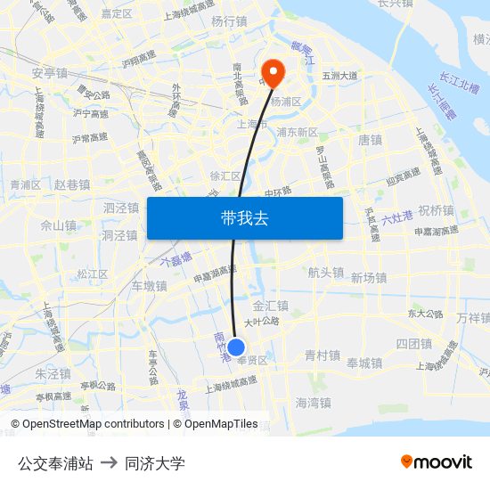 公交奉浦站 to 同济大学 map