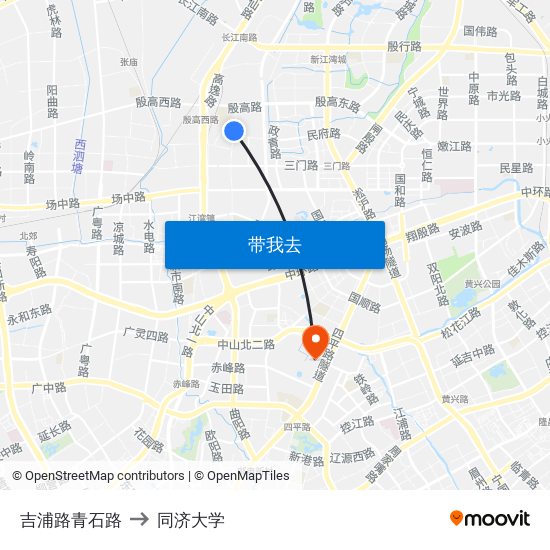 吉浦路青石路 to 同济大学 map