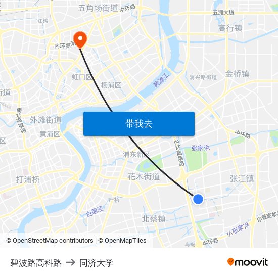 碧波路高科路 to 同济大学 map