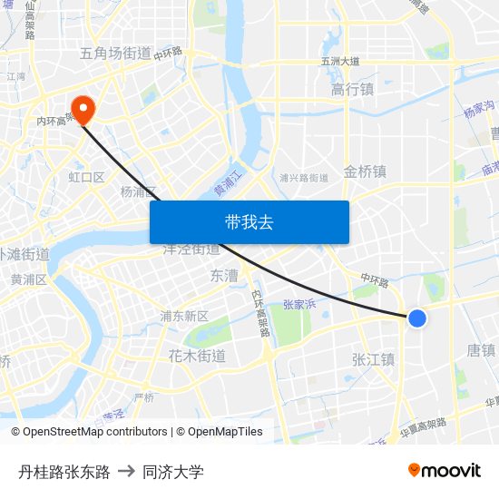丹桂路张东路 to 同济大学 map
