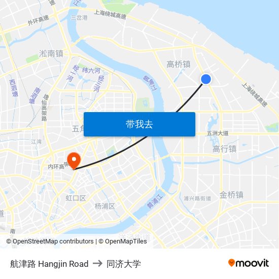 航津路 Hangjin Road to 同济大学 map