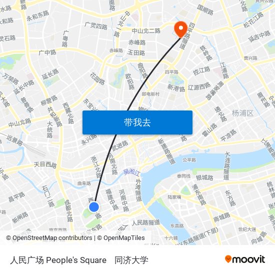 人民广场 People's Square to 同济大学 map