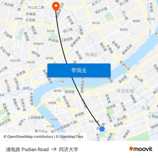 浦电路 Pudian Road to 同济大学 map