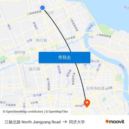 江杨北路 North Jiangyang Road to 同济大学 map