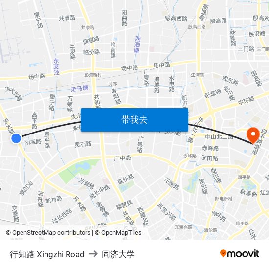 行知路 Xingzhi Road to 同济大学 map