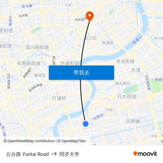 云台路 Yuntai Road to 同济大学 map