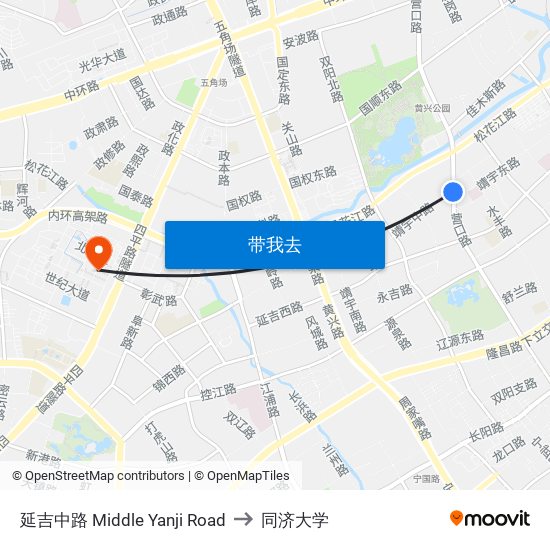 延吉中路 Middle Yanji Road to 同济大学 map