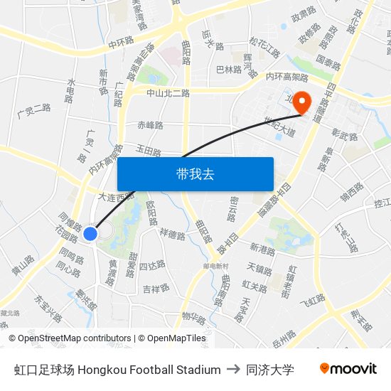 虹口足球场 Hongkou Football Stadium to 同济大学 map
