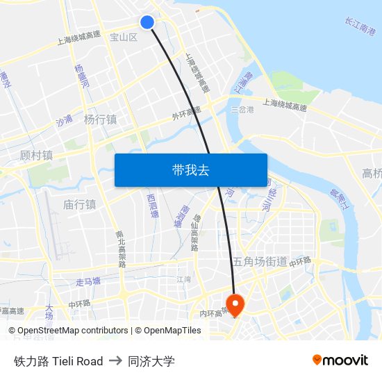 铁力路 Tieli Road to 同济大学 map