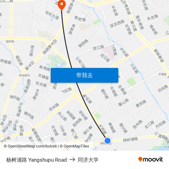 杨树浦路 Yangshupu Road to 同济大学 map