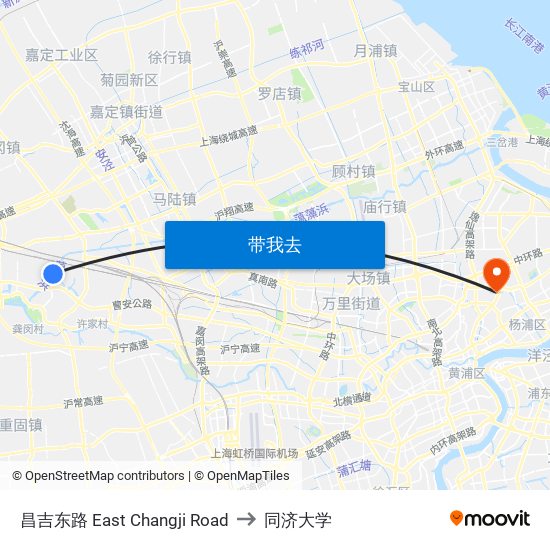 昌吉东路 East Changji Road to 同济大学 map