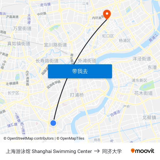 上海游泳馆 Shanghai Swimming Center to 同济大学 map