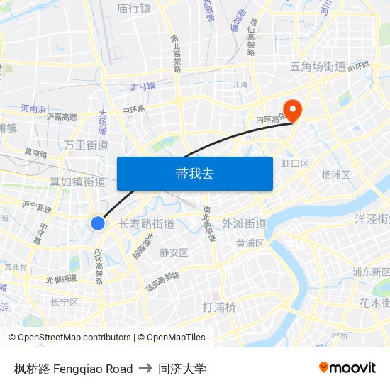 枫桥路 Fengqiao Road to 同济大学 map