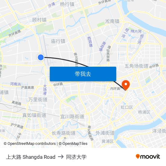 上大路 Shangda Road to 同济大学 map