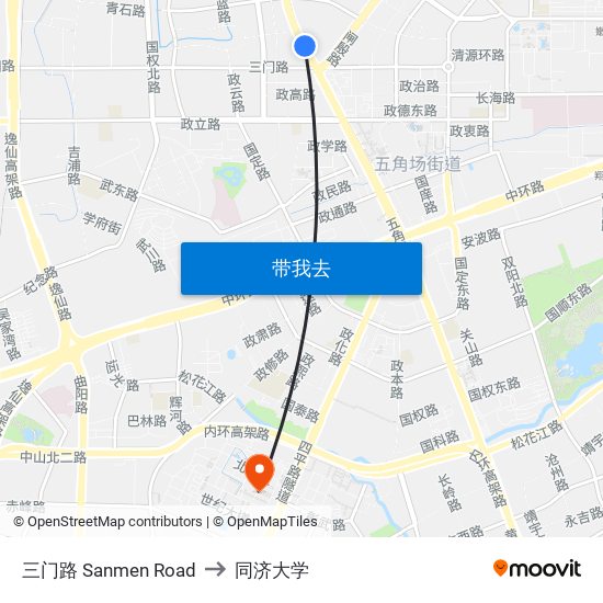 三门路 Sanmen Road to 同济大学 map