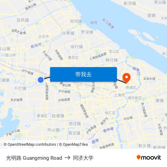 光明路 Guangming Road to 同济大学 map