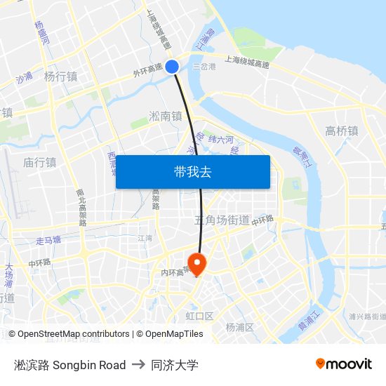 淞滨路 Songbin Road to 同济大学 map