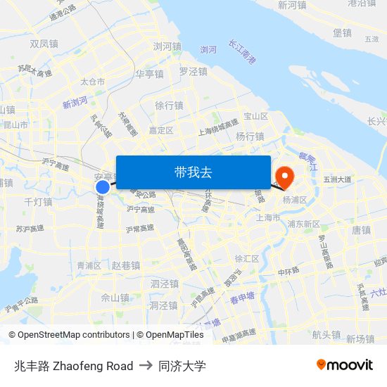 兆丰路 Zhaofeng Road to 同济大学 map