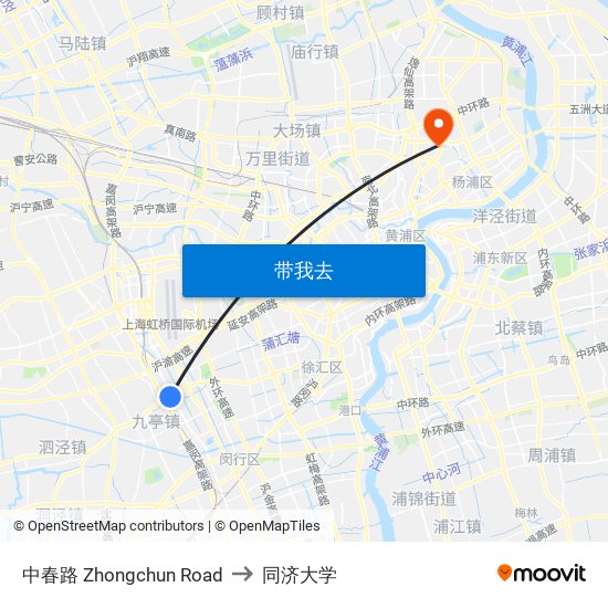 中春路 Zhongchun Road to 同济大学 map