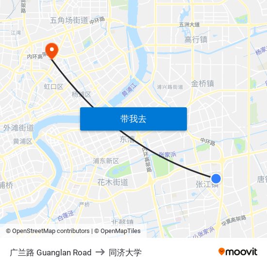 广兰路 Guanglan Road to 同济大学 map