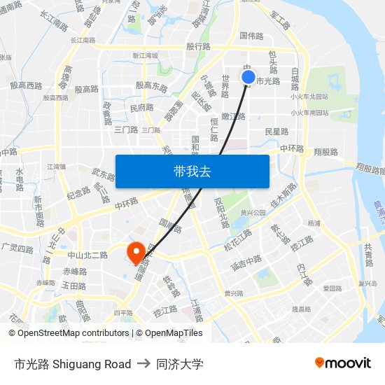 市光路 Shiguang Road to 同济大学 map