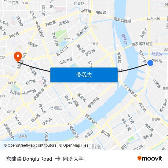 东陆路 Donglu Road to 同济大学 map