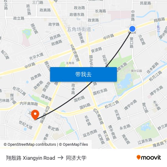 翔殷路 Xiangyin Road to 同济大学 map