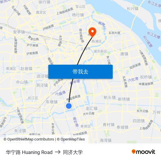 华宁路 Huaning Road to 同济大学 map