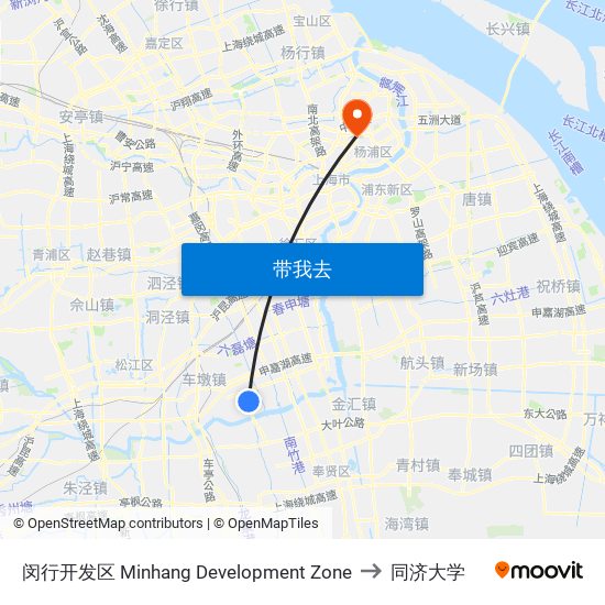 闵行开发区 Minhang Development Zone to 同济大学 map