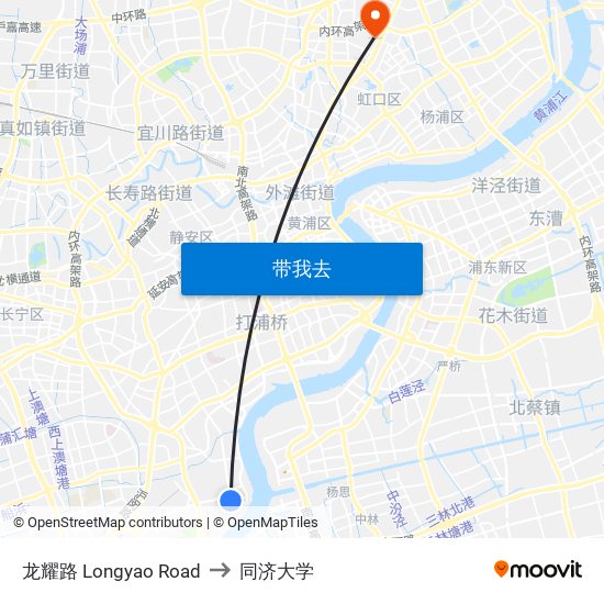 龙耀路 Longyao Road to 同济大学 map