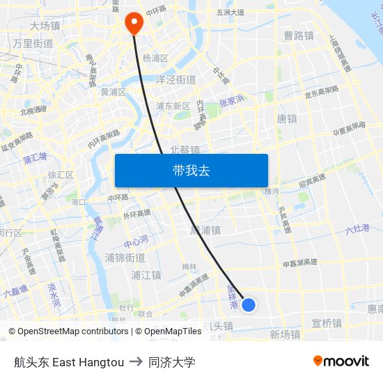 航头东 East Hangtou to 同济大学 map