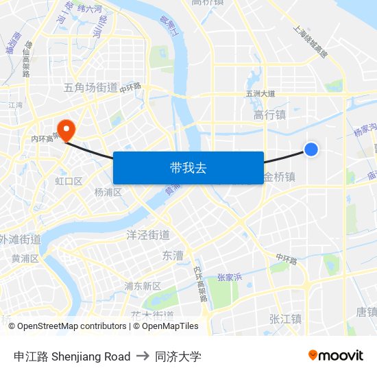 申江路 Shenjiang Road to 同济大学 map