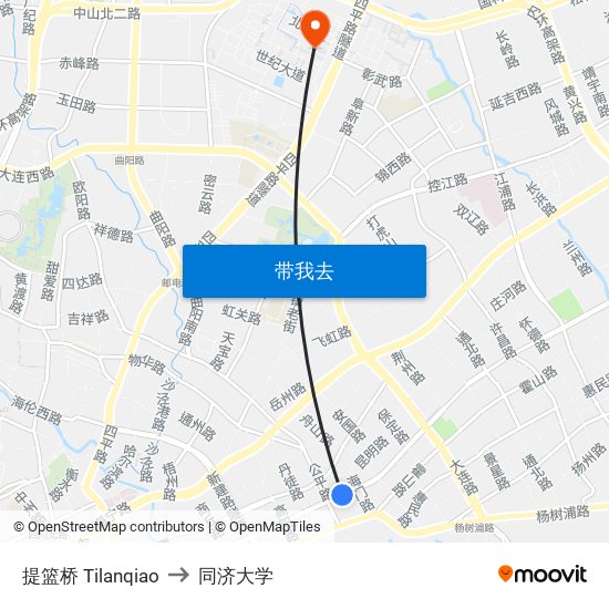 提篮桥 Tilanqiao to 同济大学 map