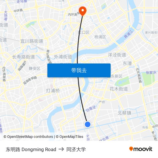东明路 Dongming Road to 同济大学 map
