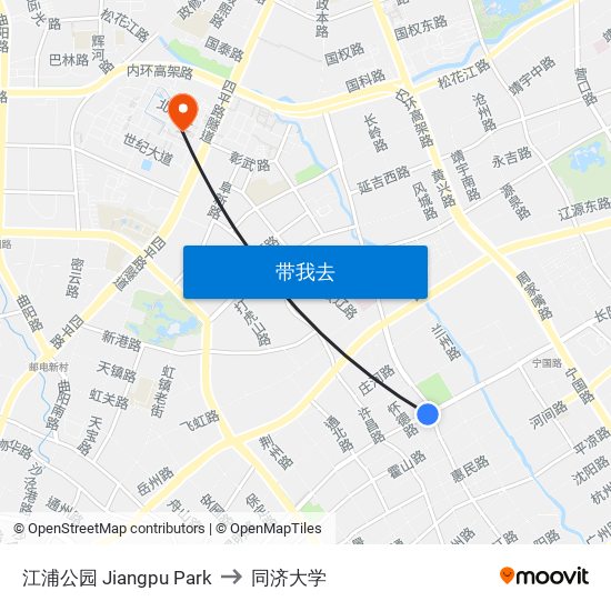 江浦公园 Jiangpu Park to 同济大学 map